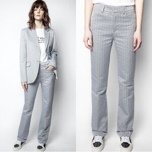 NWT ZADIG VOLTAIRE ZV Monogram Embroidered Y2K Flare Leg Old Money Trouser Small